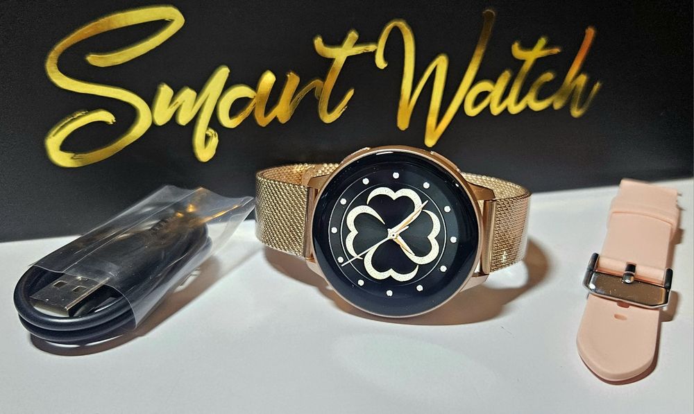 Elegancki Zegarek Damski Nowoczesny Smartwatch Złoty Język Polski