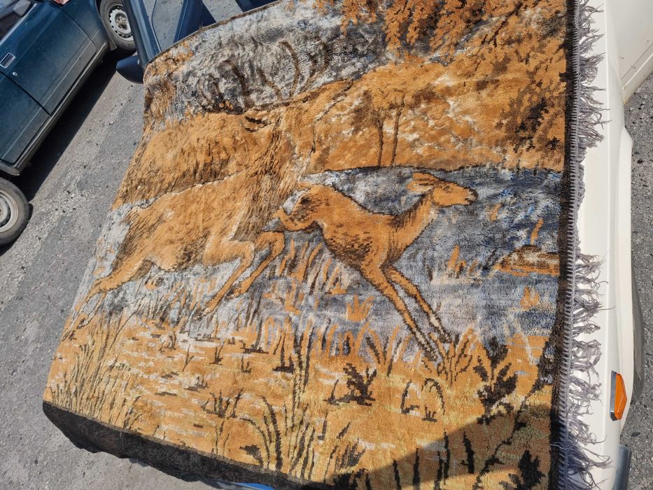 гобеленовый ковер с оленями,плюшевый винтаж