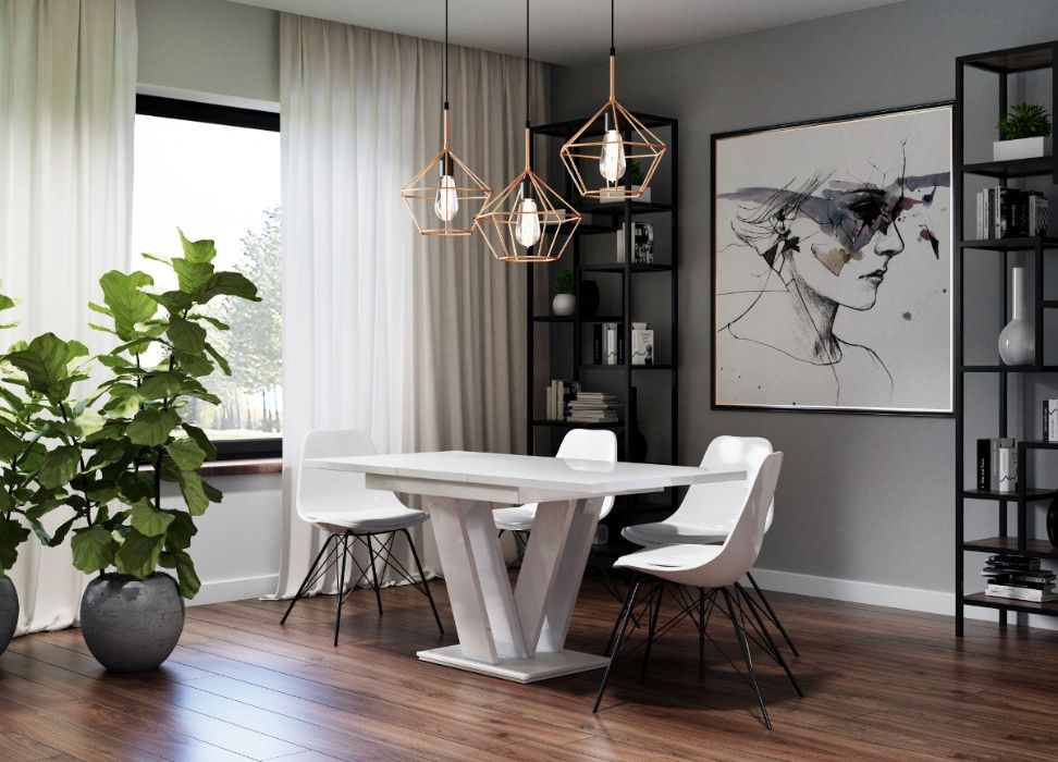 Stół rozkładany 120-160 cm biały połysk nowoczesny stół do salonu