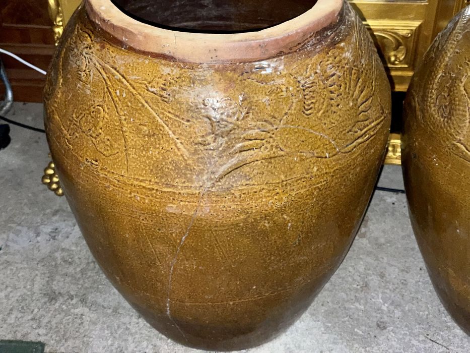 Par de antigas jarras, vasos, talhas Martaban Chinês Antigo