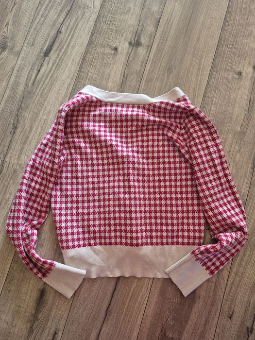 Mohito sweter kardigan perłowe guziki kratka czerwony beżowy pepitka g