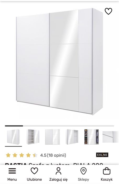 BASTIA Szafa z lustrem biała, 250 cm