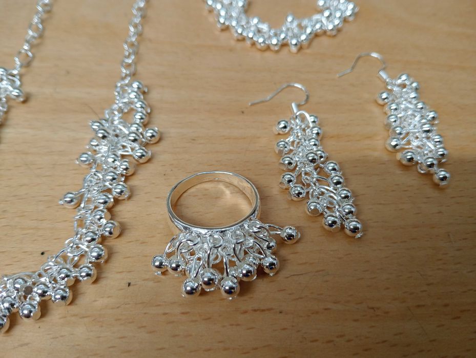 Conjunto de Prata 925, fio + pulseira + brincos + anel