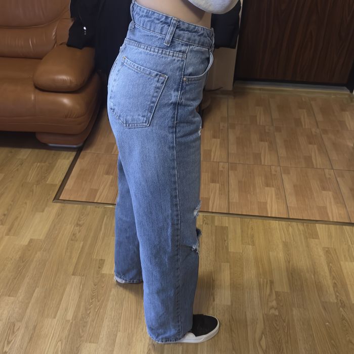 Широкі джинси палаццо, сині джинси з дірками 34/Xs wide leg