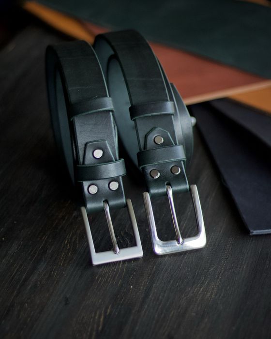 Шкіряний чоловічий ремінь для джинсів / натуральна шкіра / пояс 4 см