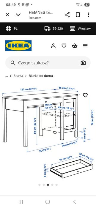 Biurko białe 120x55 IKEA HEMNES