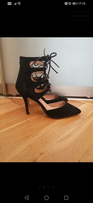 Wiązane szpilki zamszowe r. 39