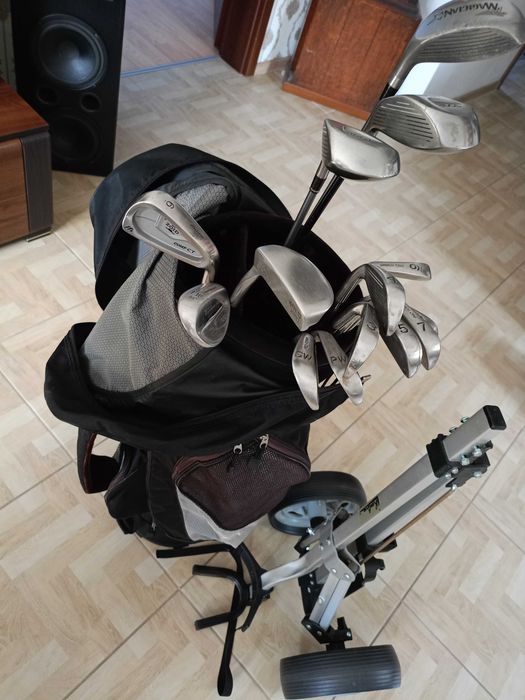 Kije Golfowe 15 sztuk z Wózkiem, Torba i Pokrowcami