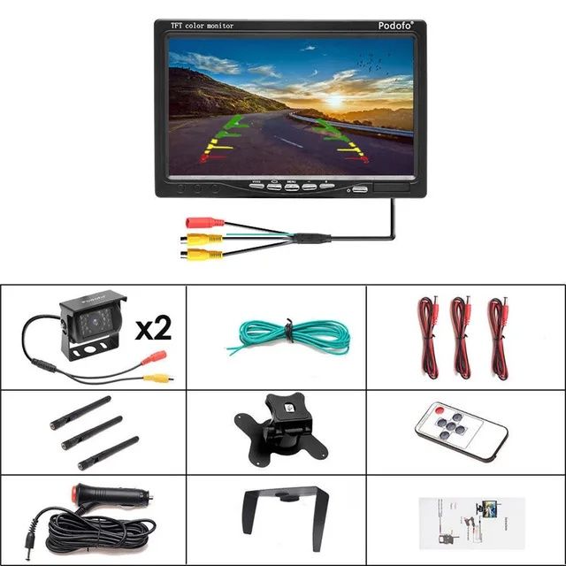 Kit 2 Câmaras wireless marcha atrás camião autocaravana 12/24v + Tela