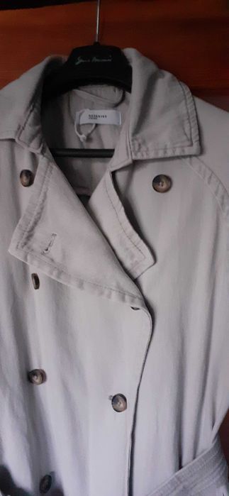 Długi jeansowy płaszcz trencz trenchcoat 42 XL