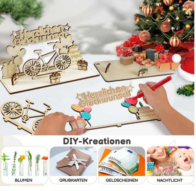 Drewniany prezent na pieniądze rower DIY