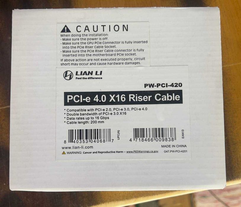 Райзер Lian Li PCIe 4.0 Riser Cable 200mm (Black) — як новий