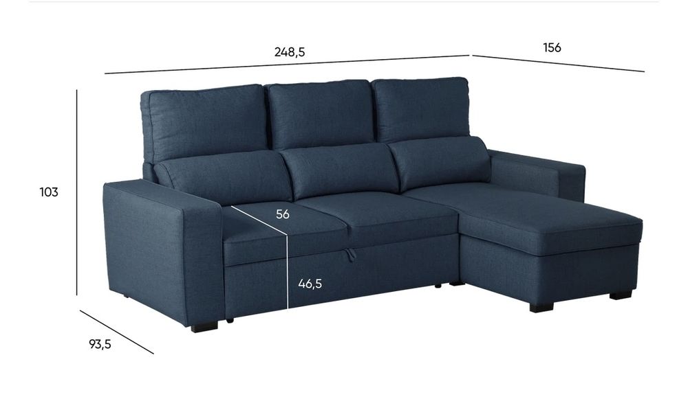 Sofá Cama com Chaise Longue Reversível e Encosto Reclinável