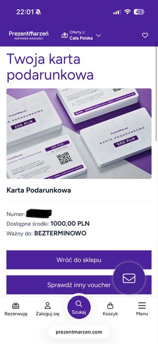 Karta podarunkowa prezent marzeń