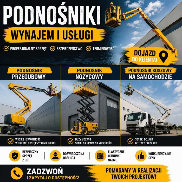Wynajem Podnośnik koszowy Zwyżka wynajem podnośników koszowych zwyżki