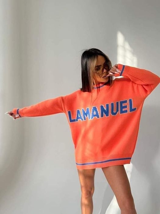 Sweter LaManuel Draw Line Uni czarny miętowy pomarańczowy