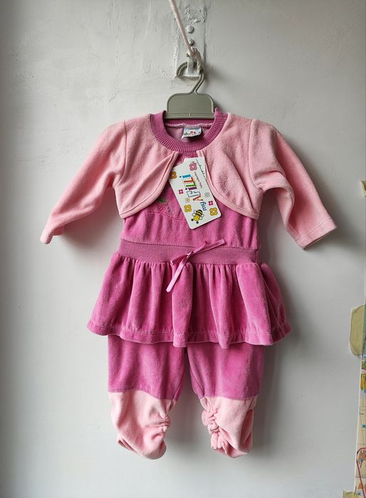 Костюм детский на девочку велюр розовый 6 мес/ 62
