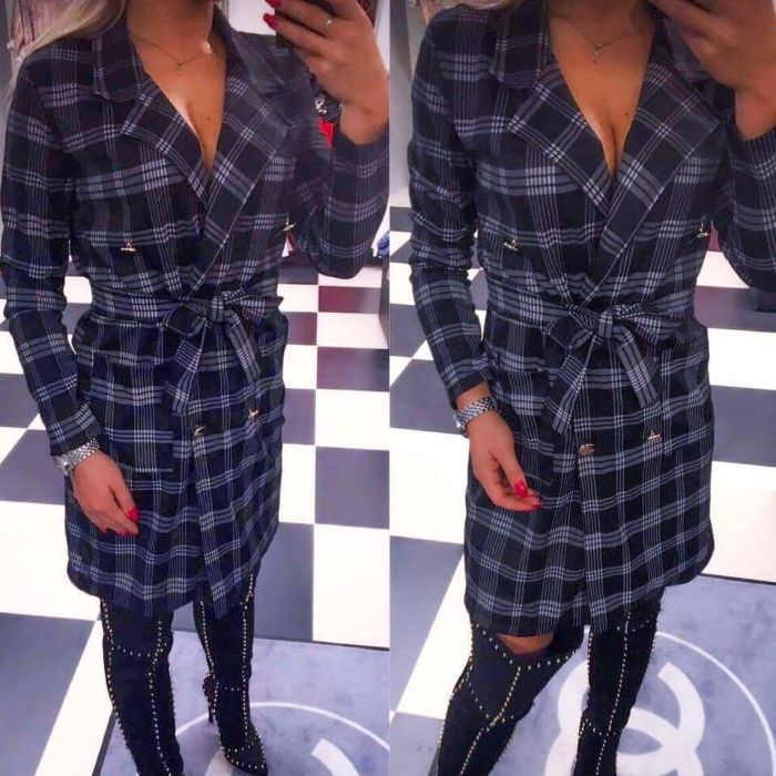 NEW Eleganacka damska sukienka marynarka krata wiosna