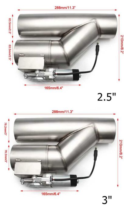 Válvula de corte de exaustão elétrica universal, 2.5 ''3",