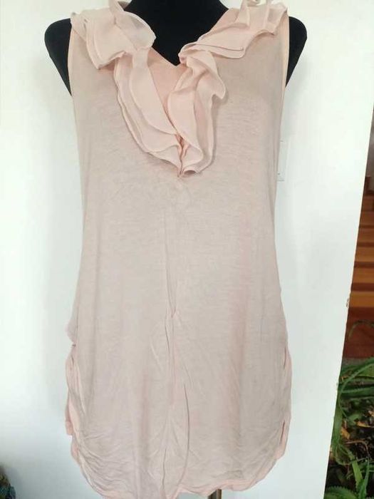 Bluzka tunika top pudrowy róż z falbanką