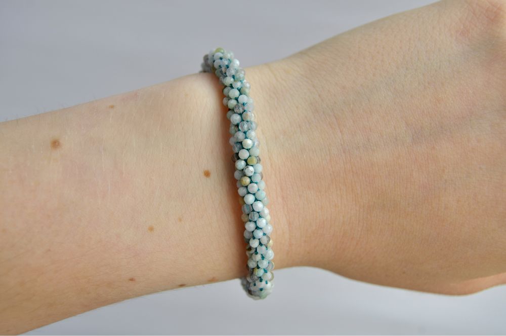 Rękodzieło bransoletka na szydełku z kamienia Amazonit