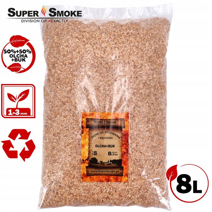 Zrębki Wędzarnicze Super Smoke OLCHA+BUK KL-02 (1-3mm) S 8L Borniak