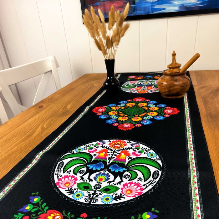 Folkowy Bieżnik na Stół 120x40 cm – Polski Produkt, Laserowy Nadruk