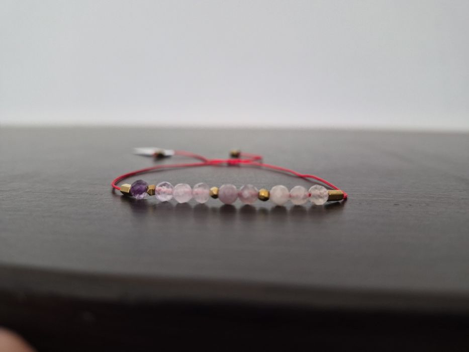 Bransoletka sznurkowa turmalin fioletowy 4mm hematyt