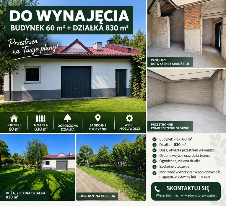Działka z budynkiem gospodarczym wynajmę