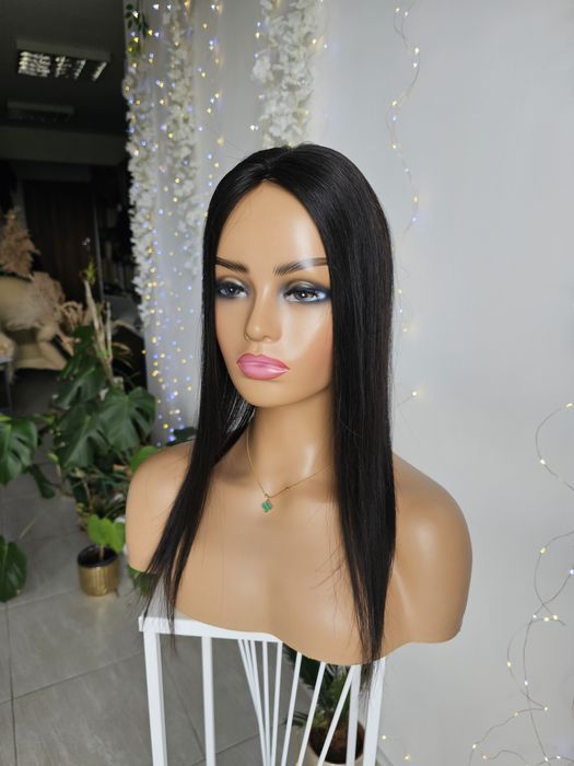 Mini topper tupet mono baza Lucy włosy naturalne 50cm czarny kolor