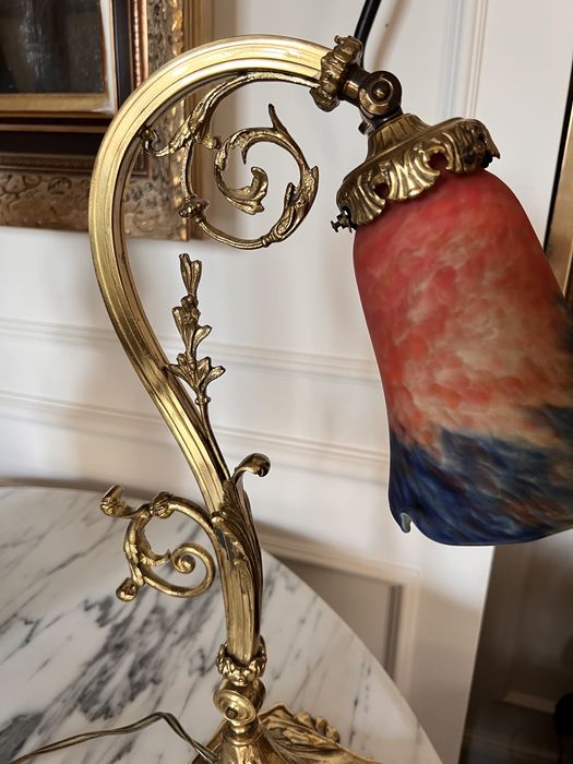 Lampa vintage brąz złocony 1900 secesja Francja XIX wiek antyk unikat