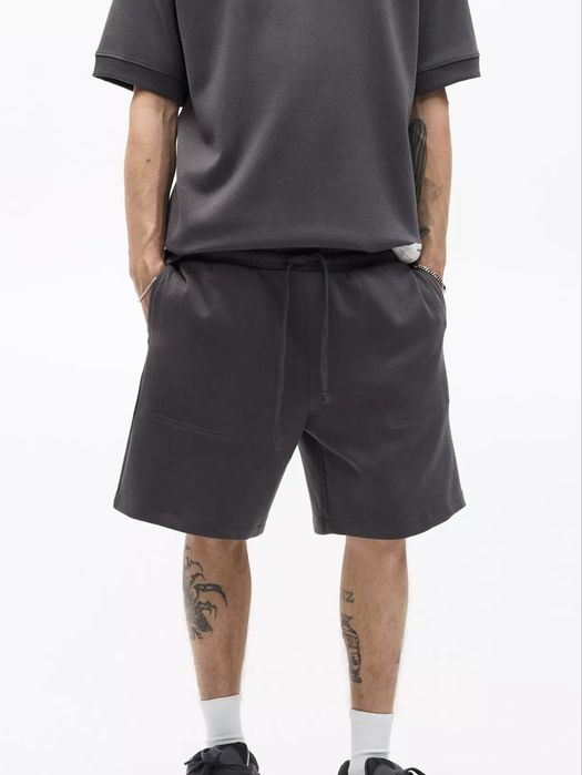 Тонкі Шорти Pull&Bear Relaxed Fit Чоловічі Оригінал Нові Чорні Широкие Трикотажні Бавовняні Хлопковые Шорты Shorts Пул бир