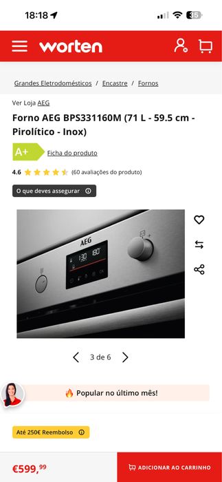 Forno AEG BPS331160M (71 L - 59.5 cm - Pirolítico - Inox)