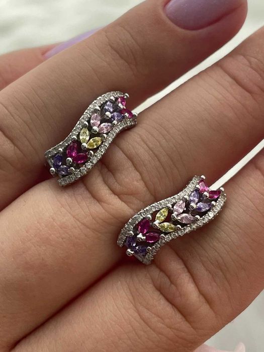 Серьги из серебра 925 пробы с кубическим цирконием необычного цвета