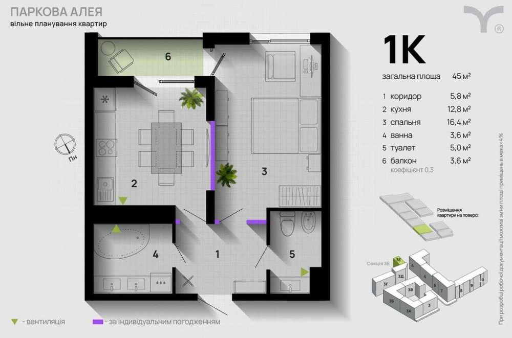 Продаж 1-кімнатної квартири в ЖК «Паркова Алея»