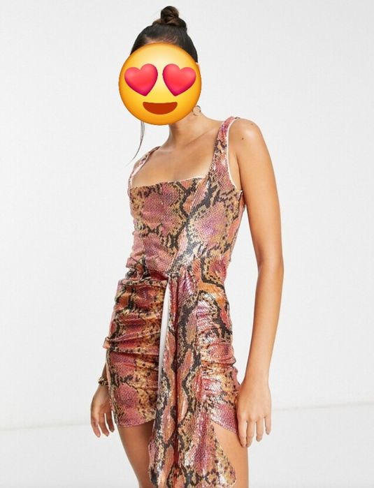 Gorsetowa, cekinowa sukienka Asos - wężowy wzór 44/46