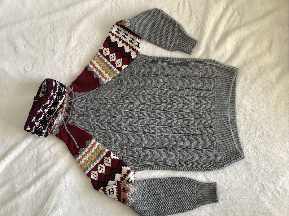 Sweter szary zimowy we wzory unisex XXL