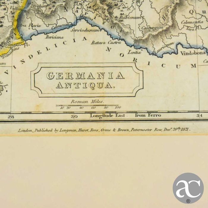 Gravura colorida “Germania Antiqua” do ano de 1821 com moldura