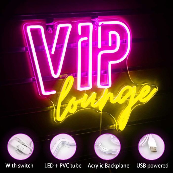 Letreiro Luminoso Néon LED em Acrílico " VIP Lounge " Diferentes Cores