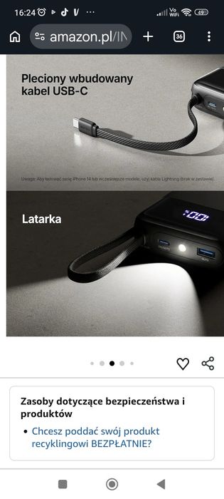 Power bank Iniu 20000mAh szybko ładuje z latarka