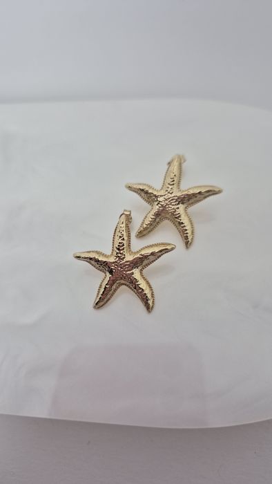 Złote kolczyki wkręty duże rozgwiazdy rozgwiazda diamentowane p. 585