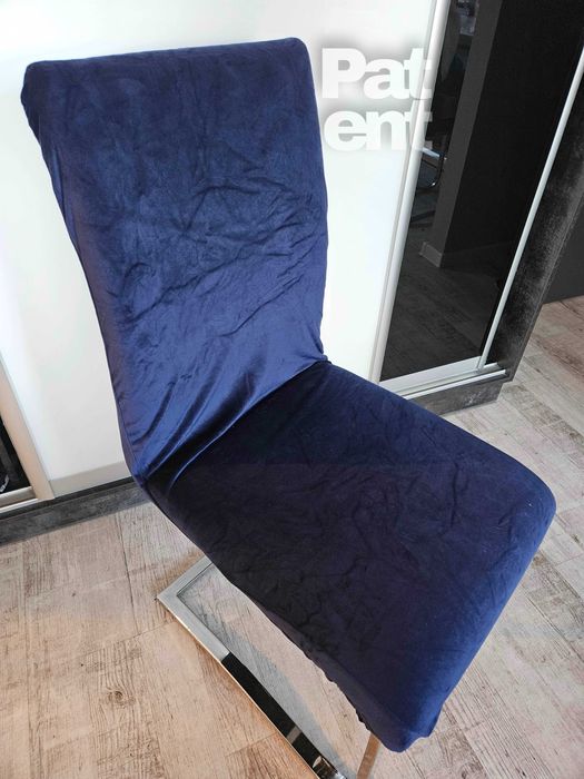 Welurowe pokrowce na krzesła 4 sztuki miękkie granatowe