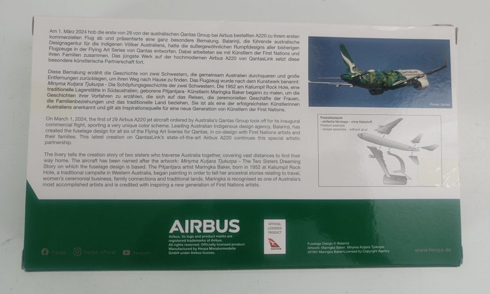 Model samolotu Airbus A220-300 QANTAS 1:200 Herpa VH-X4A