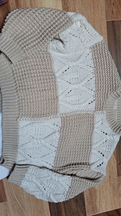 Sweter patchworkowy pull&bear r.S oversize splot warkoczowy waflowy