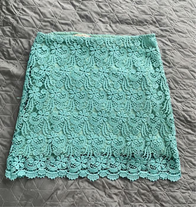 Miętowa koronkowa spódnica damska 38 M