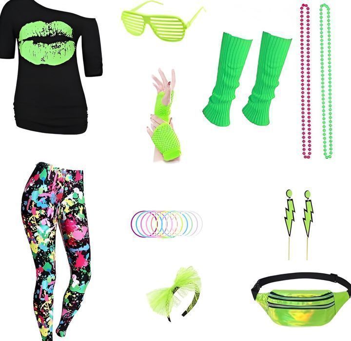 Damski Strój Kostium Przebranie Lata 80 Halloween Retro Neon Disco XL