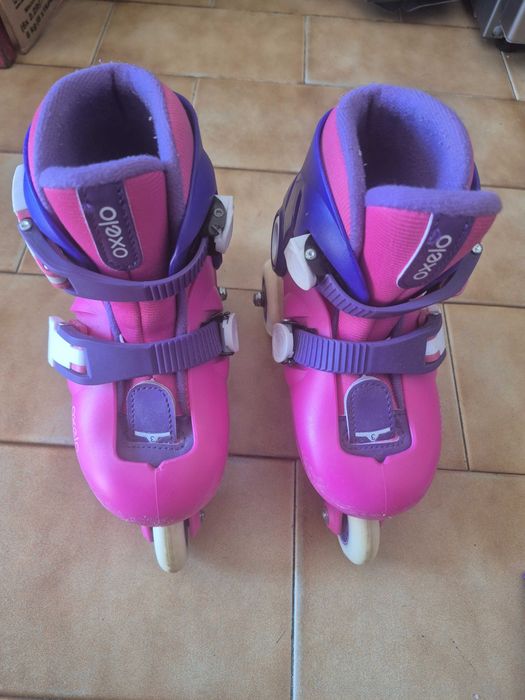 Patins Oxelo Play 3 (Tam. 26-28) + Kit de Proteções Oxelo (2XS) – Em excelente estado!