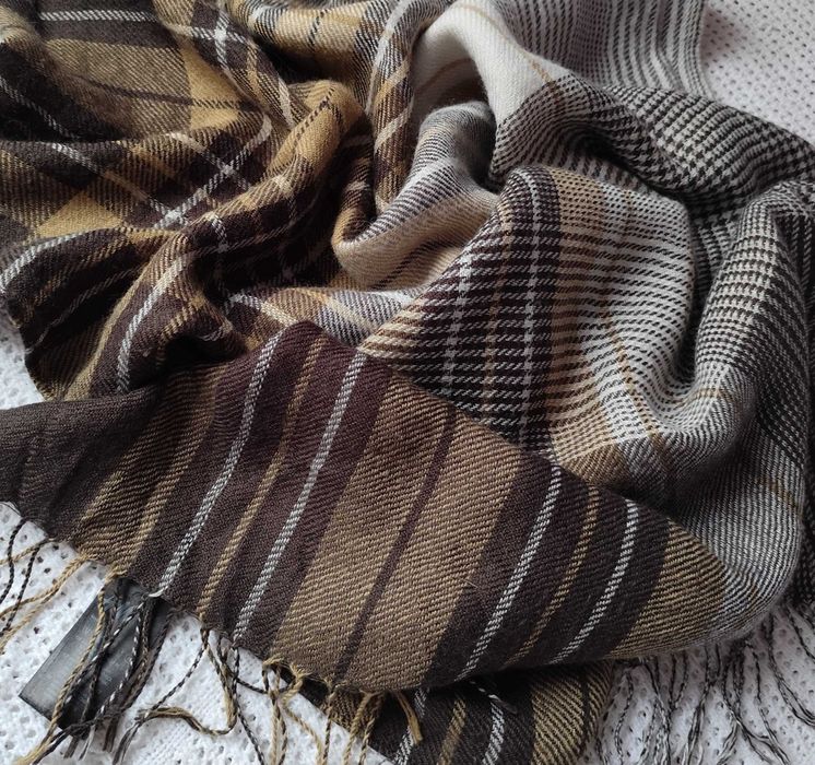 30% Wełna Uniseks w kratę szal z frędzlami krata camel khaki beż brąz