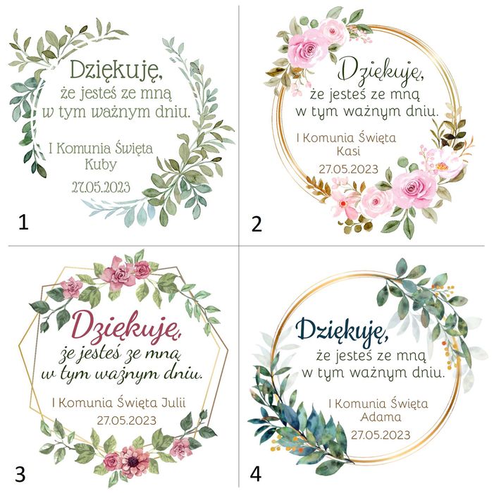 Podziękowanie komunijne dla gości z aniołkiem
