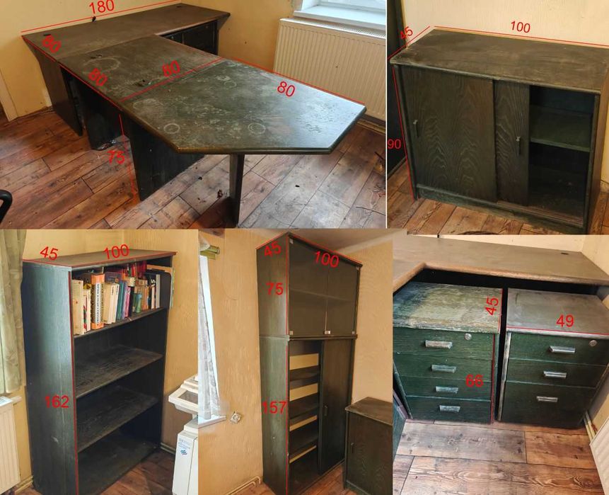 Zestaw biurowy - biurka, regały, szafki, szuflady, komody